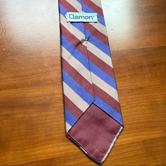 DAMON Vintage Silk Diagonal Striped Purple Pink Blue Tie 57 x 3 inches - Picture 12 of 12
